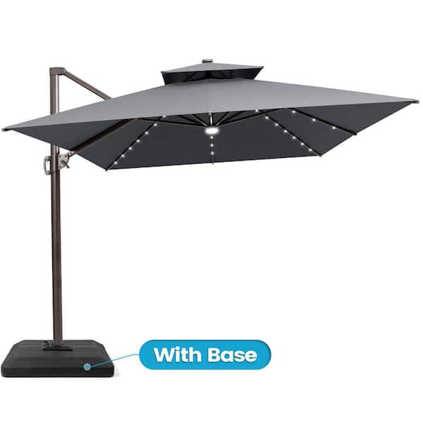 Crestlive Products 13 ft. x 10 ft. LED Rectangular Swivel Double Cantilever Patio Umbrella in Dark Gray with 220 lbs. Base