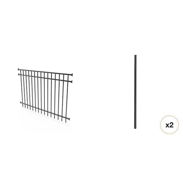 4 ft. x 6 ft. Textured Black Aluminum Fence Panel and Post Bundle