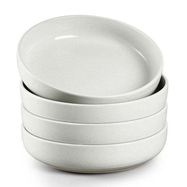 33 fl. oz. Milky White Stoneware Wide Shallow Pasta and Salad Bowls, 8 in. (Set of 4) 8 x 8 x 2