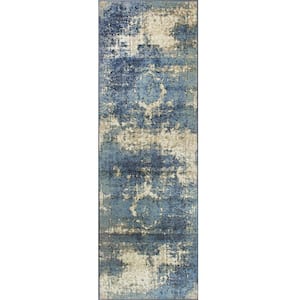Lindsy Distressed Vintage Blue 2 ft. 8 in. x 6 ft. Indoor Runner Rug