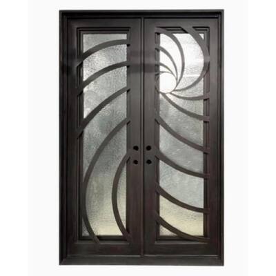 61.5 in. x 81 in. 2-Panel Right-Hand/Inswing Full Lite Clear Glass Matte Black Finished Iron Prehung Front Door