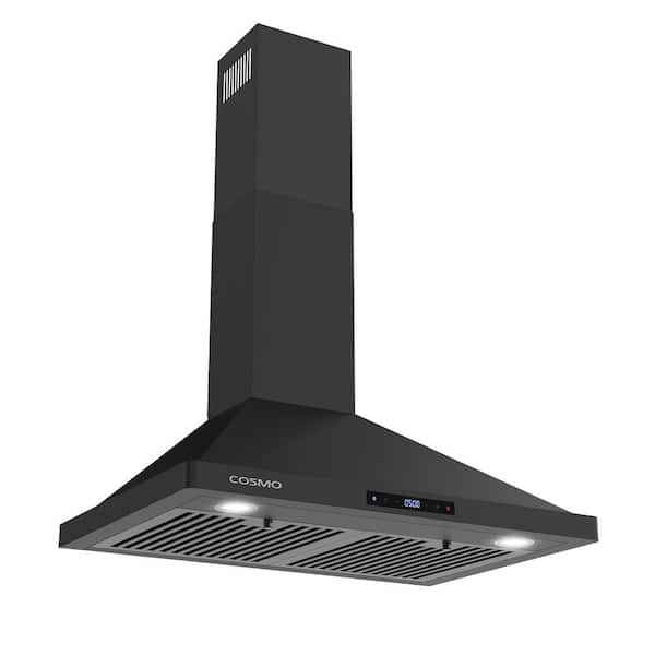 30 in. Vista Collection, 380 CFM, Ductless, Convertible, Wall Mount Range Hood, Touch Controls, LED Lights, Matte Black