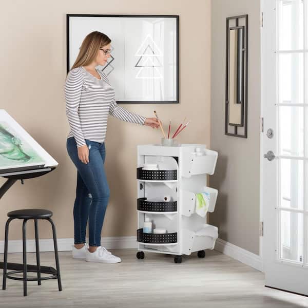 21.75 in. W x 14.25 in. D x 34.5 in. H Swivel 3-Shelf PB Utility Craft Mobile Cart 4-Wheeled in White