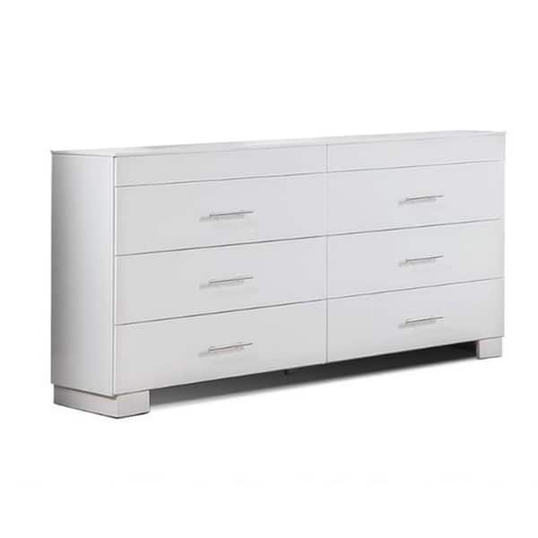 Benjara Crisp White 6 Gliding Drawers Modern Dresser