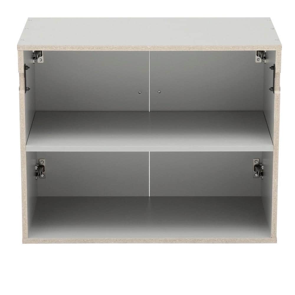 Light Gray Wall-Mounted Storage Cabinet with Nickel Handles