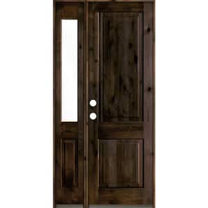 44 in. x 96 in. Rustic knotty alder 2-Panel Sidelite Right-Hand/Inswing Clear Glass Black Stain Wood Prehung Front Door