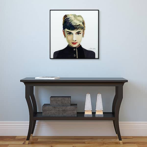 Empire Art Direct "Audrey" Reverse Printed Art Glass and Anodized Aluminum Black Frame Wall Art
