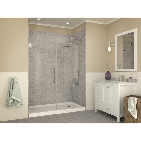Tiers Base Series 32 in. L x 60 in. W Alcove Shower Shower Pan Base with Right Drain in Glossy White Marine Acrylic