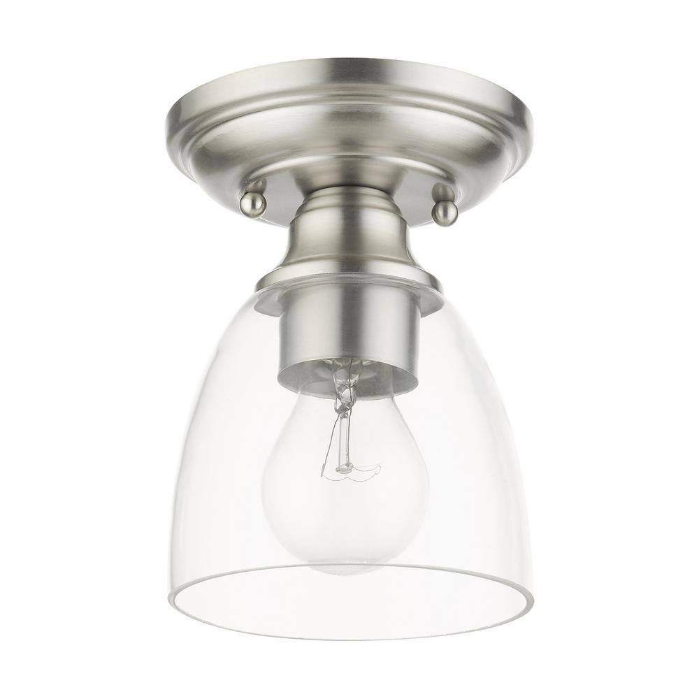 Brushed Nickel 1-Light Flush Mount with Clear Glass Shade