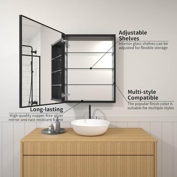 23 in. x 30 in. Frameless Recessed or Surface-Mount Beveled Single Mirror Bathroom Medicine Cabinet