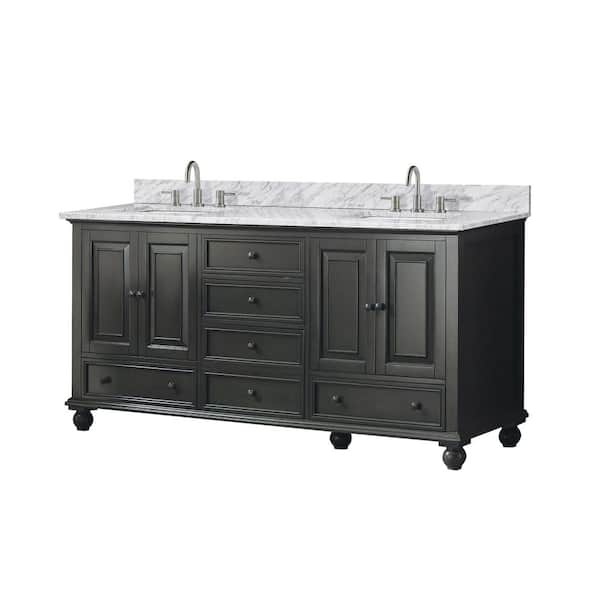 Thompson 73 in. Double Sink Charcoal Glaze Bath Vanity with Carrara White Marble Top