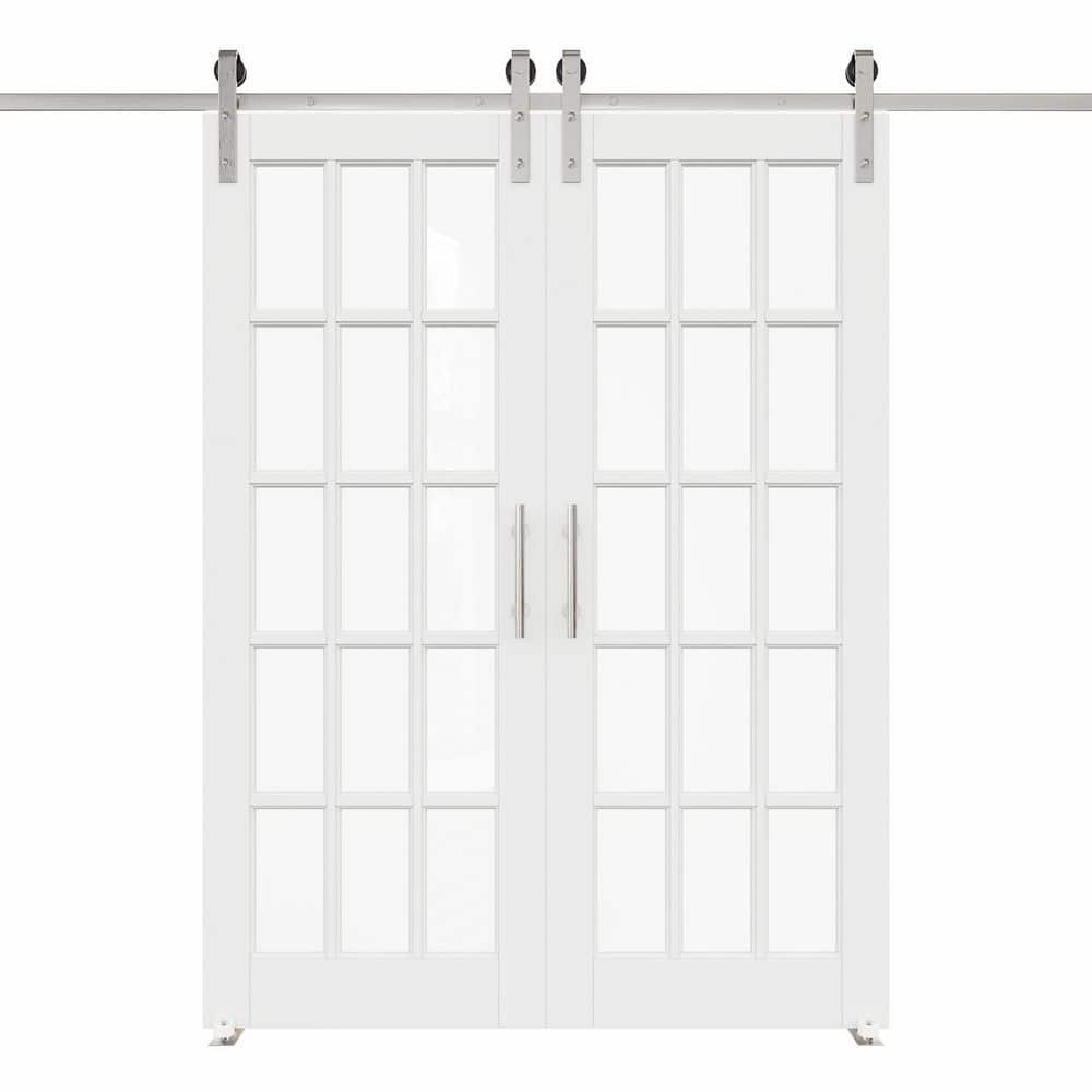 60 in. x 80 in. 15-Lite Tempered Clear Glass White Primed MDF Sliding Barn Door with Hardware Kit Nickel Plated price history on PriceWatchPro