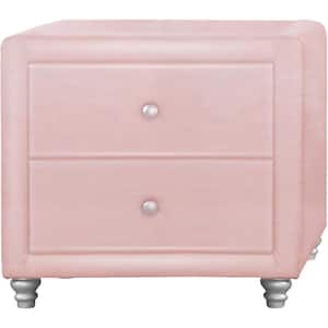Upholstered 2-Drawer Pink Nightstand