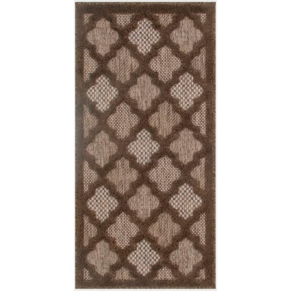 Nourison Easy Care Brown doormat 2 ft. x 4 ft. Trellis Contemporary Area Rug