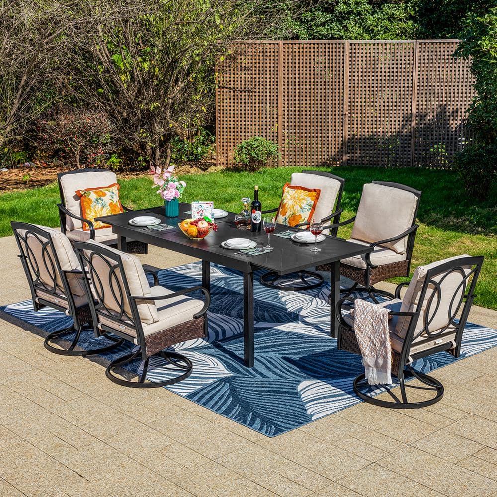 PHI VILLA Black 7-Piece Metal Bar Height Outdoor Dining Set With