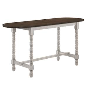 Rebman 70.88 in. Rectangle Dark Walnut and Antique White Wood Counter Height Table with Drop Leaf