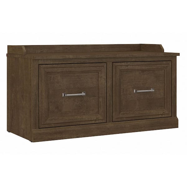 Bush Furniture Woodland 21.02 in. H x 39.72 in. W Ash Brown Shoe Storage Bench with Doors