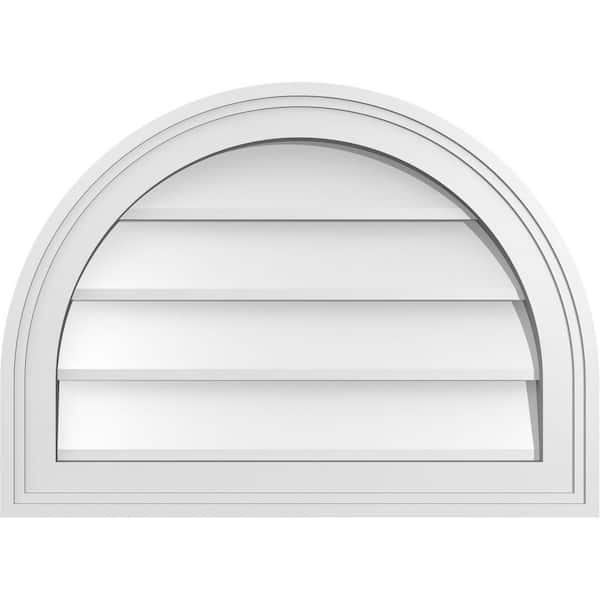 Ekena Millwork 22 in. x 16 in. Round Top White PVC Paintable Gable Louver Vent Non-Functional