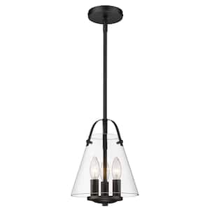 3-Light Black Industrial Farmhouse Metal Pendant Hanging Lighting Fixture with Clear Glass Shade, Adjustable Height
