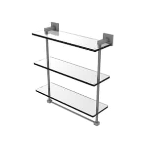 Montero 16 in. Triple Tiered Glass Shelf with Integrated Towel bar in Matte Gray