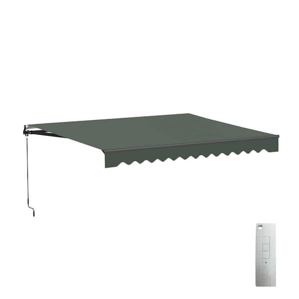ALEKO 10 ft. Caribbean Polyester Motorized Retractable Patio Awning 8 ft. Projection in Forest Green Black Frame