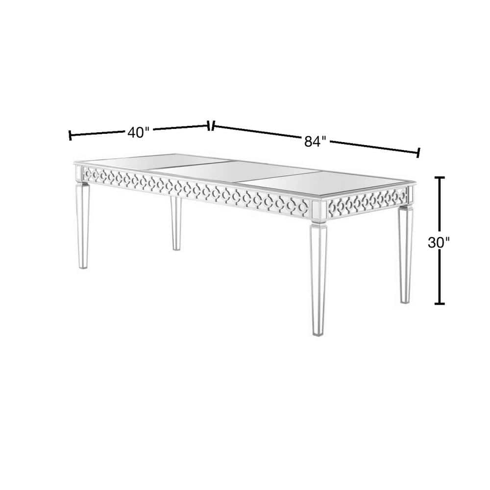 Sophie Silver Mirrored Rectangular Dining Table with Wood and Glass