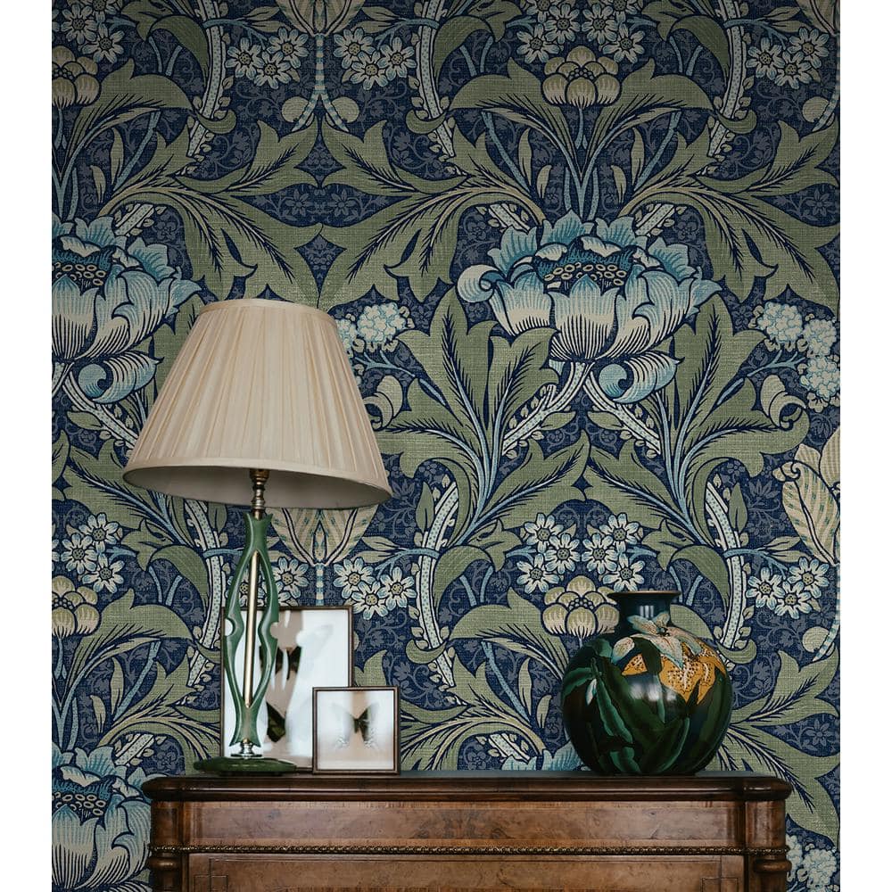 Denim & Sage Acanthus Floral Peel and Stick Wallpaper