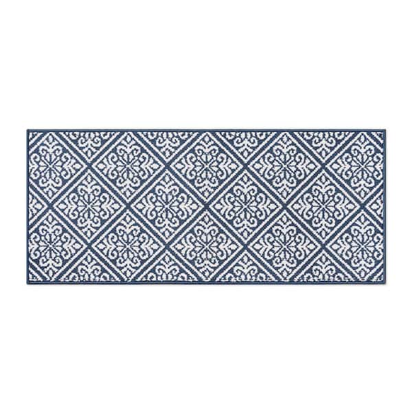 Laura Ashley Austell 2-Tone Dusty Navy/Ivory 2 ft. x 5 ft. Geometric Polypropylene Runner Rug