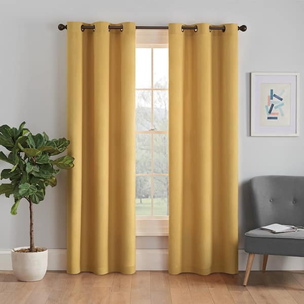 Eclipse Microfiber Thermaback Ochre Solid Polyester 42 in. W x 95 in. L Blackout Single Grommet Top Curtain Panel