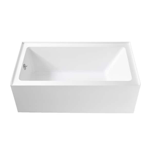 60 in. x 30 in. Rectangular Alcove Soaking Bathtub with Left Drain Chrome Finish Apron Front Skirt Bath Tub in White