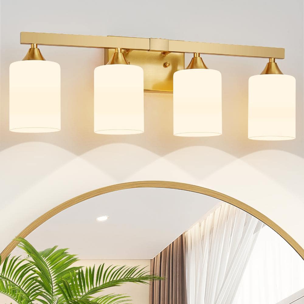 4-Light Brushed Gold Modern Bath Vanity Wall Light Sconce with Frosted Glass Shade for Bathroom, E26, No Bulbs Included price history on PriceWatchPro