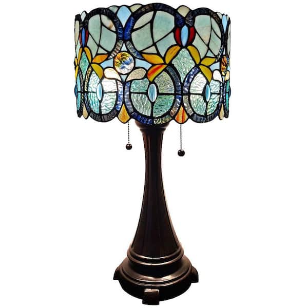 Unbranded 21 in. Multi-Colored Tiffany Style Floral Table Lamp