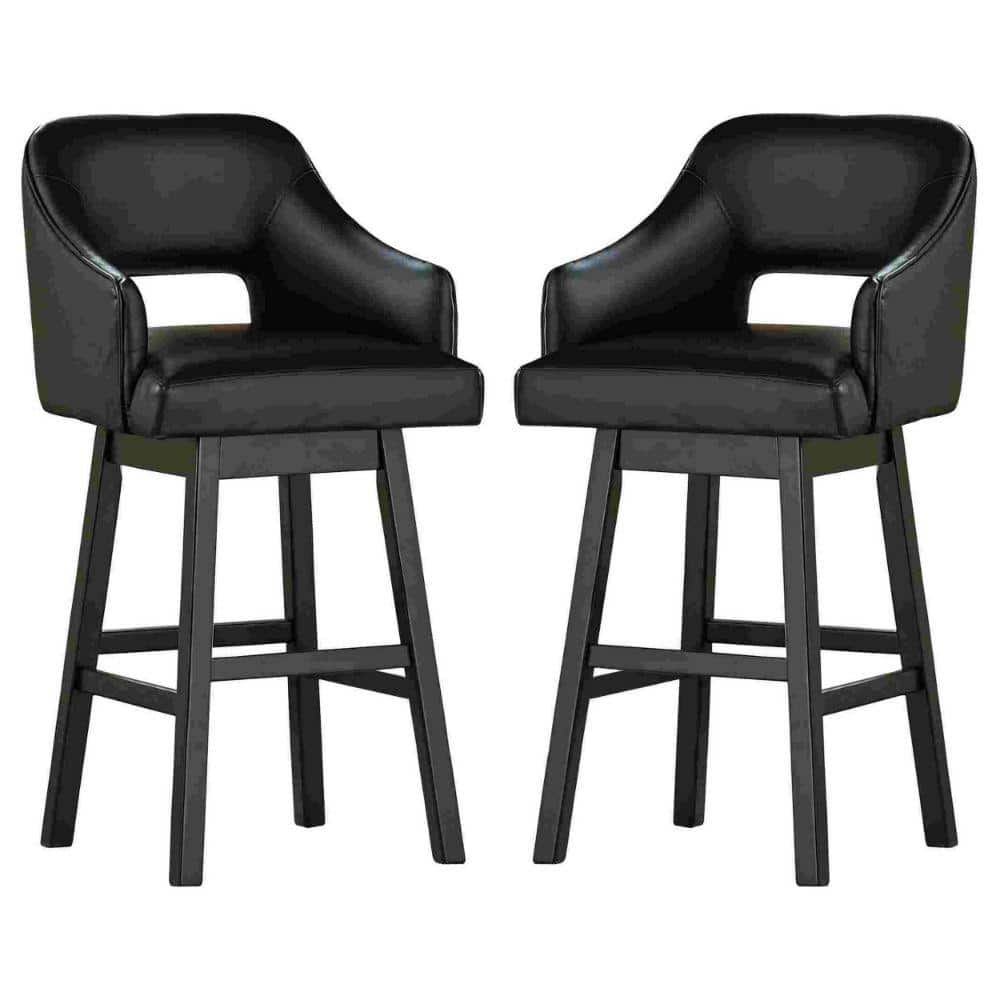 Benjara 38 In. Black Low Back Metal Frame Bar Stool With Faux Leather ...