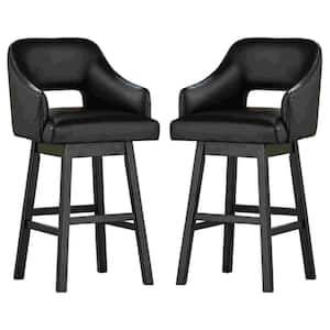 38 in. Black Low Back Metal Frame Bar Stool with Faux Leather Seat