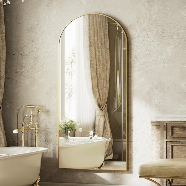 GLSLAND 24 in. W x 65 in. H Arched Aluminum Alloy Framed Gold Full Length Mirror Wall Bathroom Vanity Mirror