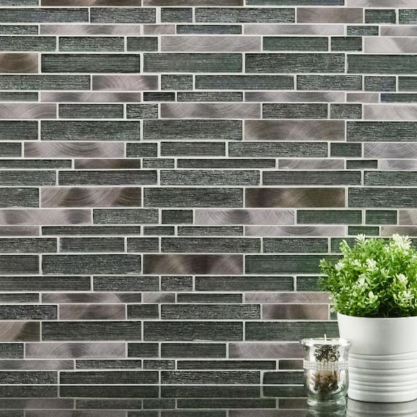 Volcanic Luxe Interlocking 12 in. x 12 in. Glass/Metal Mesh-Mounted Mosaic Wall Tile (9.5 sq. ft. / Case)