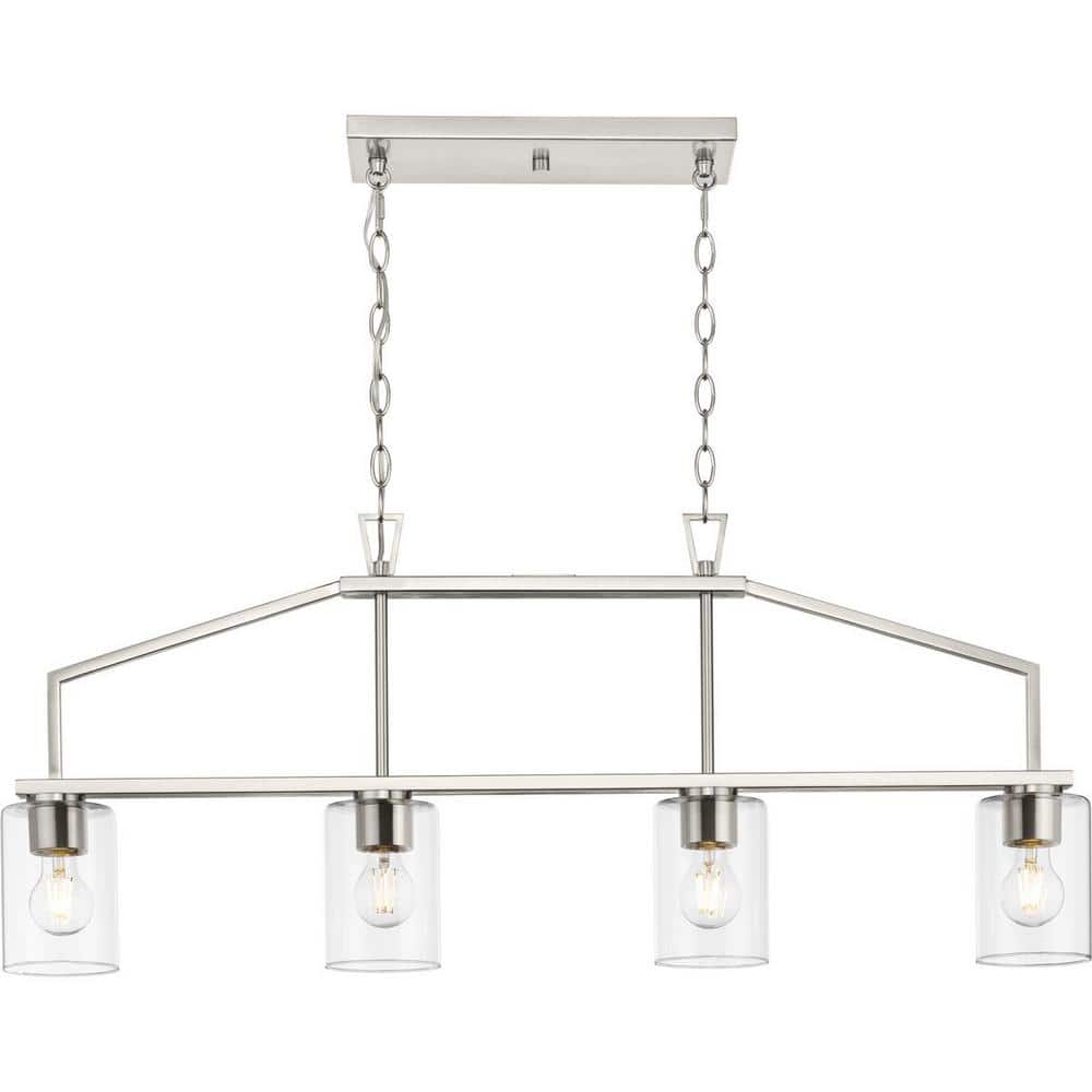 Goodwin Brushed Nickel 4-Light Linear Island Chandelier with Clear Glass Shades