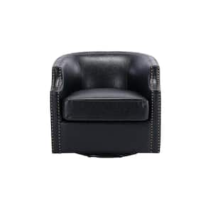 Black 30 in. Wide Faux Leather Swivel Rocking Armchair