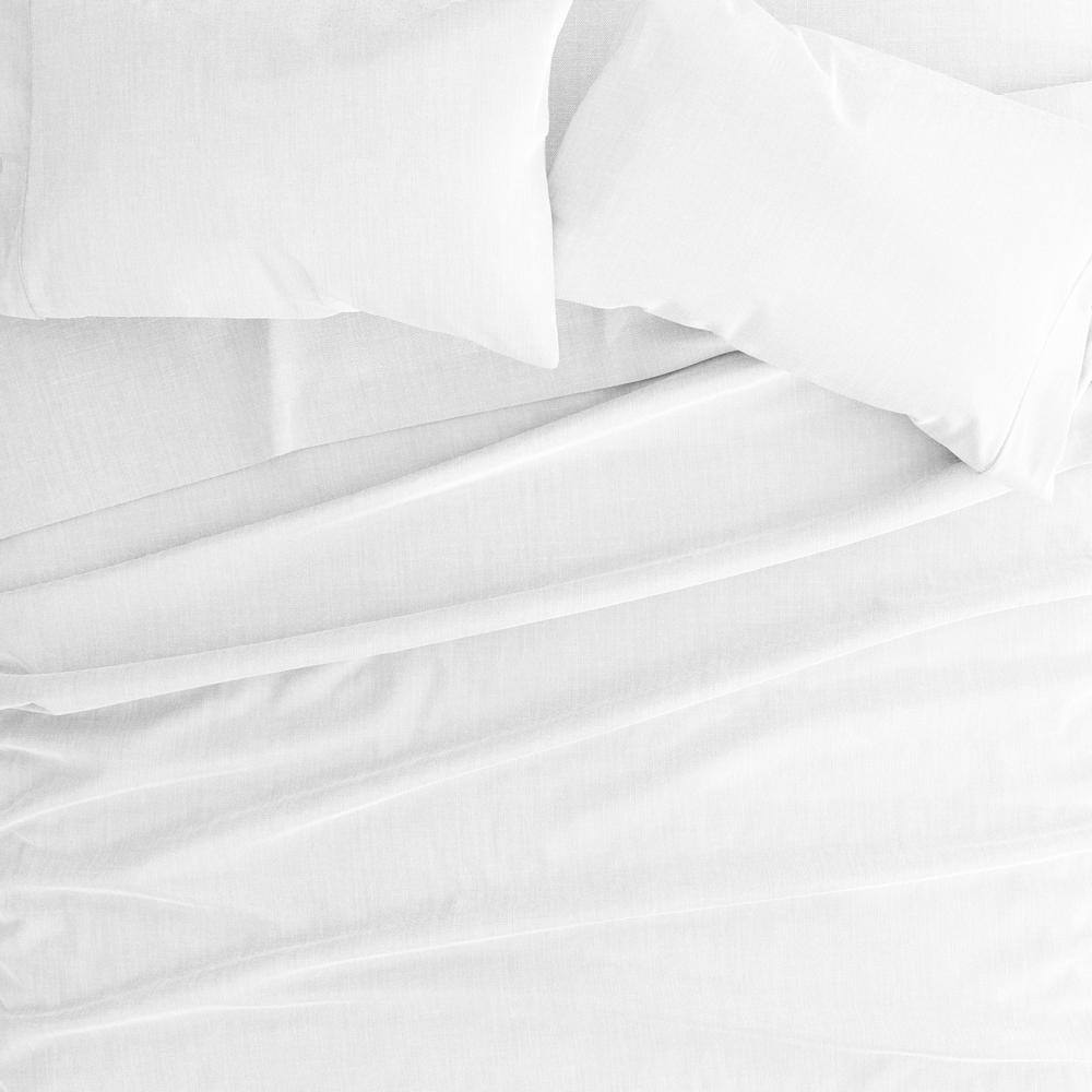 4-Piece White Solid Linen & Rayon from Bamboo Blend Queen Deep Pocket Bed Sheet Set - Thumbnail 2