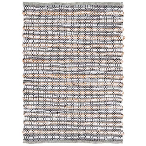 Vintage Leather 3 ft. x 5 ft. Gray/Ivory Striped Area Rug