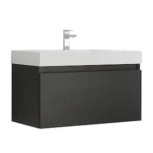 Mezzo 36 in. Modern Wall Hung Bath Vanity in Black with Vanity Top in White with White Basin