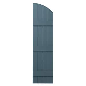 15 in. x 57 in. Polypropylene Plastic Arch Top Closed Board and Batten Shutters Pair in Coastal Blue