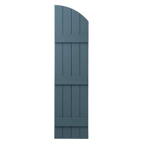 Ply Gem 15 in. x 57 in. Polypropylene Plastic Arch Top Closed Board and Batten Shutters Pair in Coastal Blue