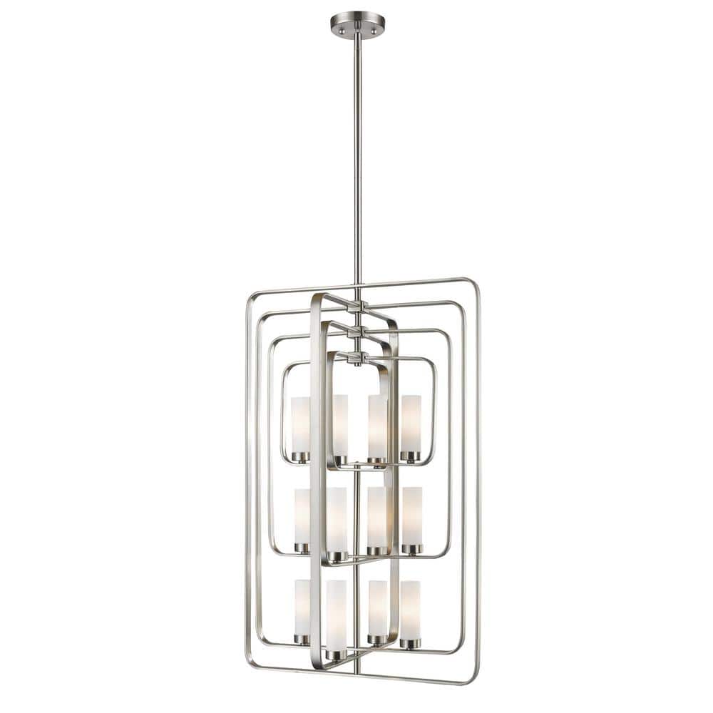 Aideen 12-Light Brushed Nickel Shaded Pendant with Matte Opal Glass Shade w