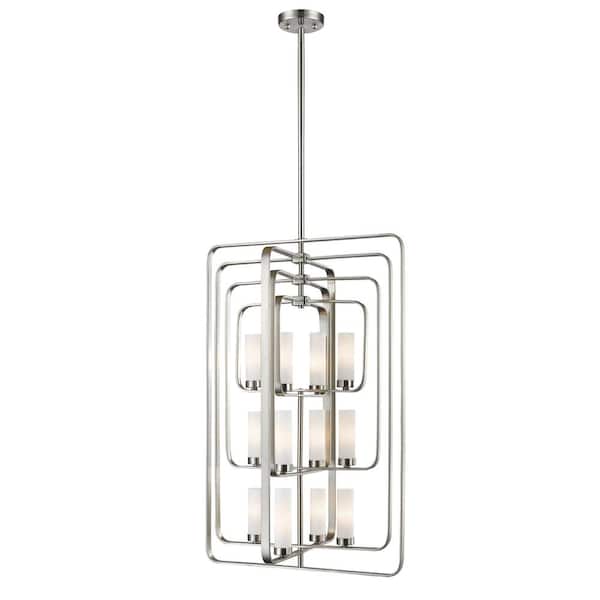 Unbranded Aideen 12-Light Brushed Nickel Shaded Pendant with Matte Opal Glass Shade with No Bulb Included