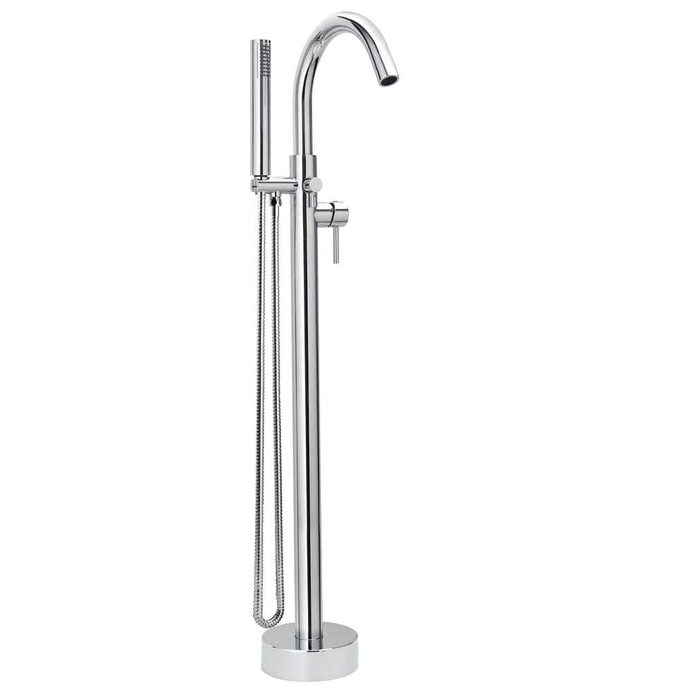 Polished Chrome Freestanding Tub Filler with Handheld Shower