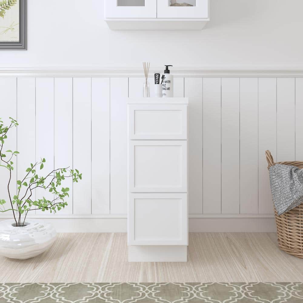 White 12" Freestanding Birch and Plywood Storage Cabinet with 3 Drawers