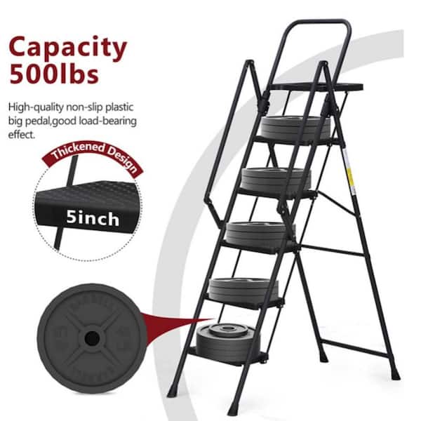 5-Step Steel Lightweight Folding Step Ladder (10 ft. Reach), 500 lb. Load Capacity Type IAA Duty Rating