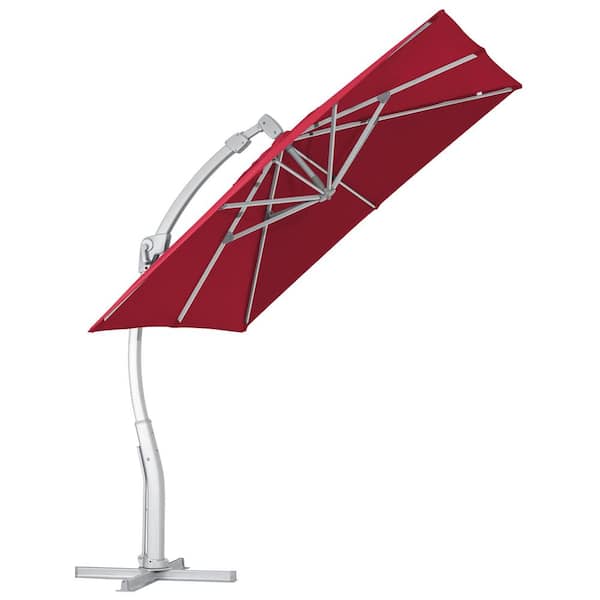 JEAREY Deluxe Square Aluminum 10 ft. x 10 ft. Large Curvy Cantilever Outdoor Patio Umbrella with Cover in Red