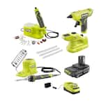 ONE+ 18V Cordless 3-Tool Hobby Kit with Compact Glue Gun, Soldering Iron, Rotary Tool, 1.5 Ah Battery, and Charger